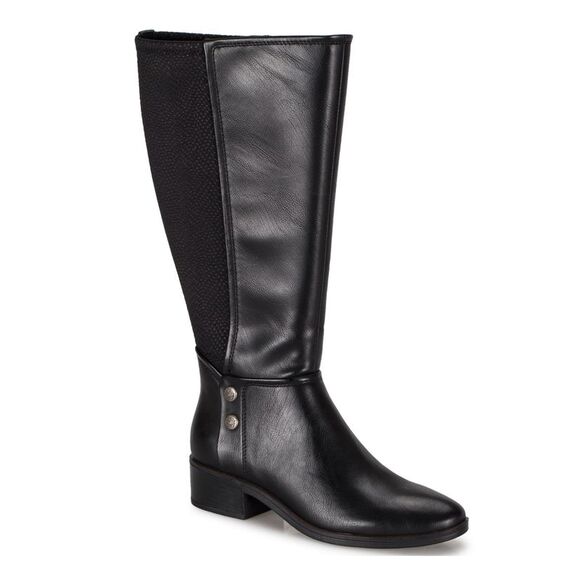 BARETRAPS Womens Black Wide Calf Almond Toe Stacked Heel Heeled Boots 6 M WC - Picture 1 of 4